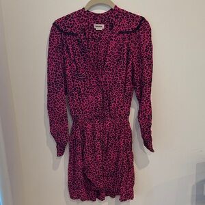 Zadig & Voltaire Pink and Black Leopard Print Long Sleeve Dress